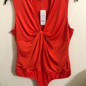 BEBE Knotted V Neck Bodysuit